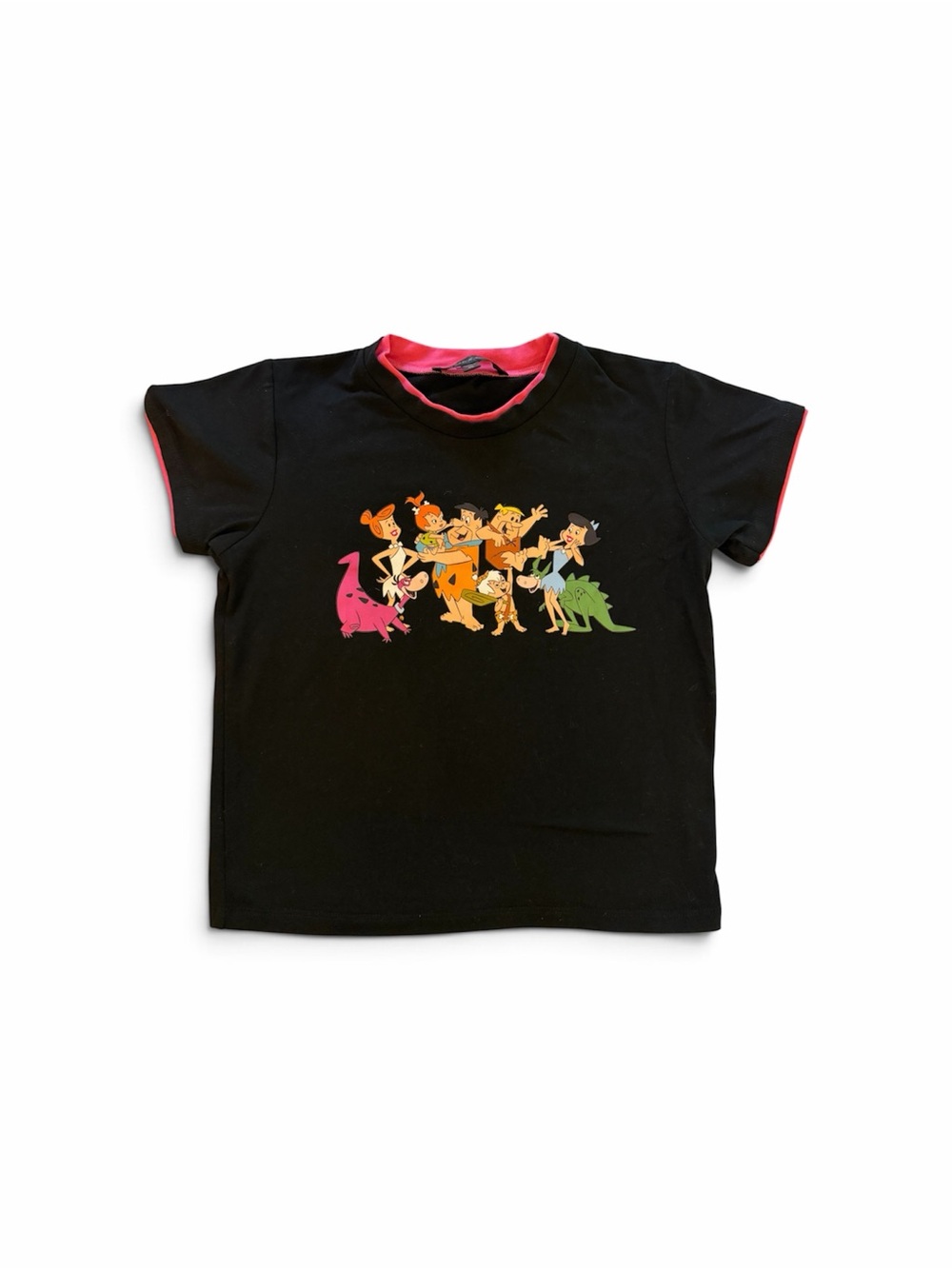 Dolls Kill Black Flintstones Graphic Tee with Pink Trim